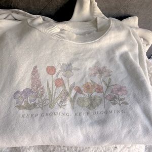 white crew neck with flowers